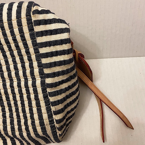 Dooney & Bourke 1975 Blue and White Striped Seersucker Top Handle Satchel Tote - Picture 6 of 10